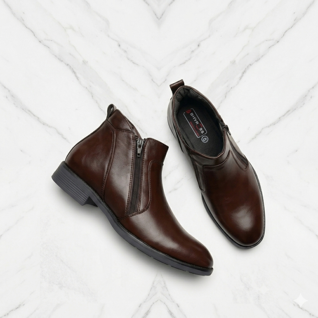 BHYROSS Men's Faux Leather Chelsea Boots | High-Top Formal Dress Shoes with Premium Side Zipper and Durable TPR Sole