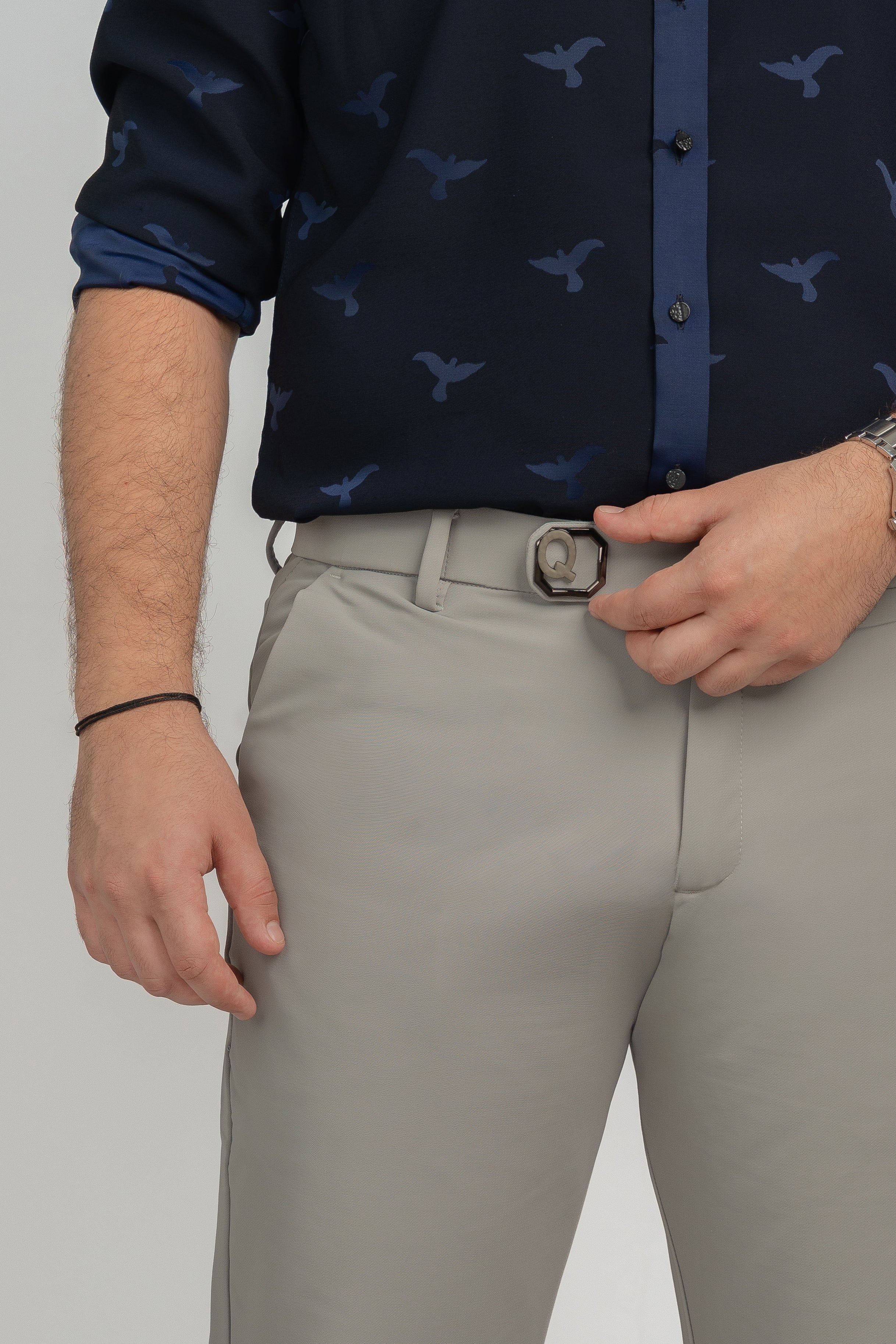 Ash Grey Buckle Pants Trouser