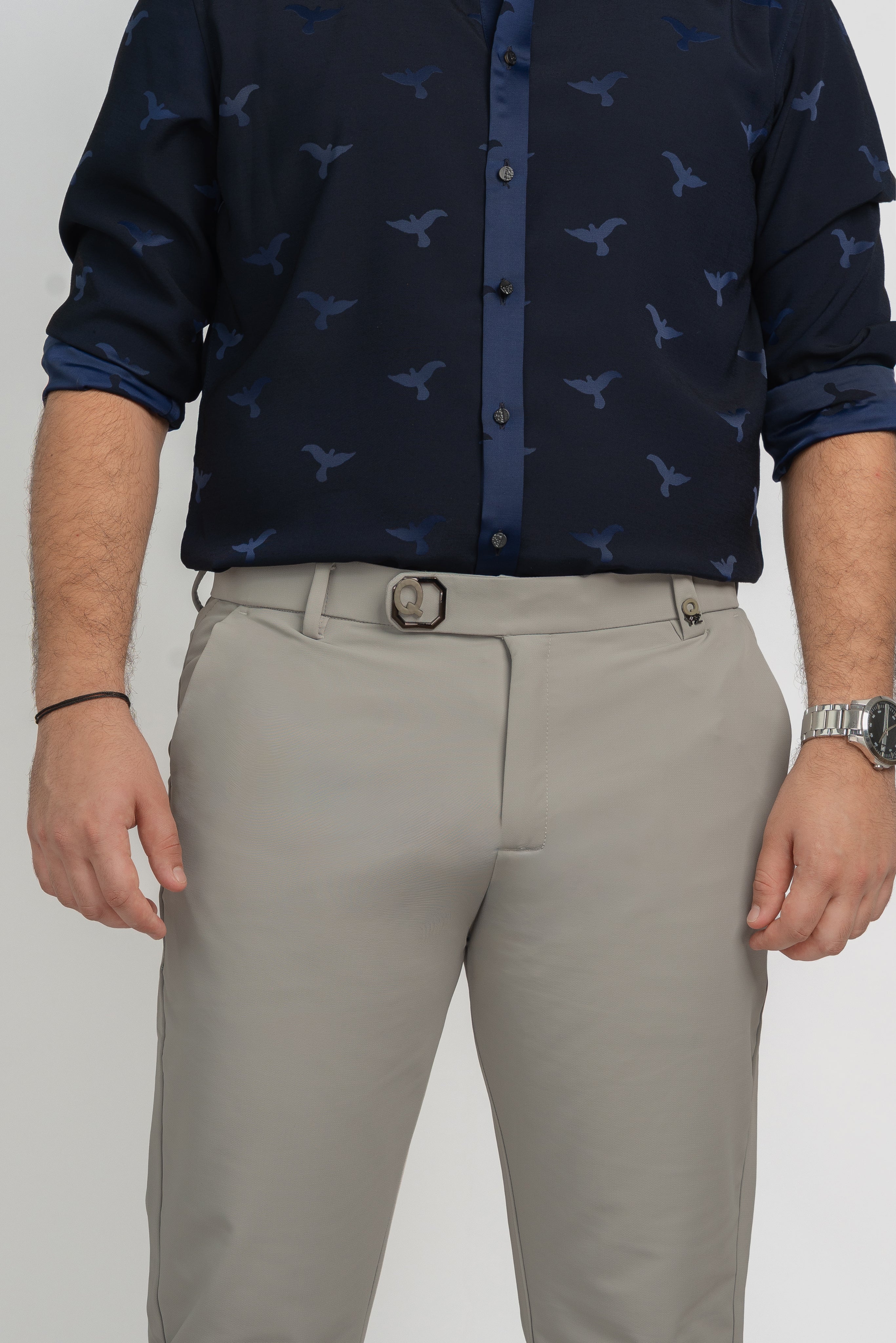 Ash Grey Buckle Pants Trouser