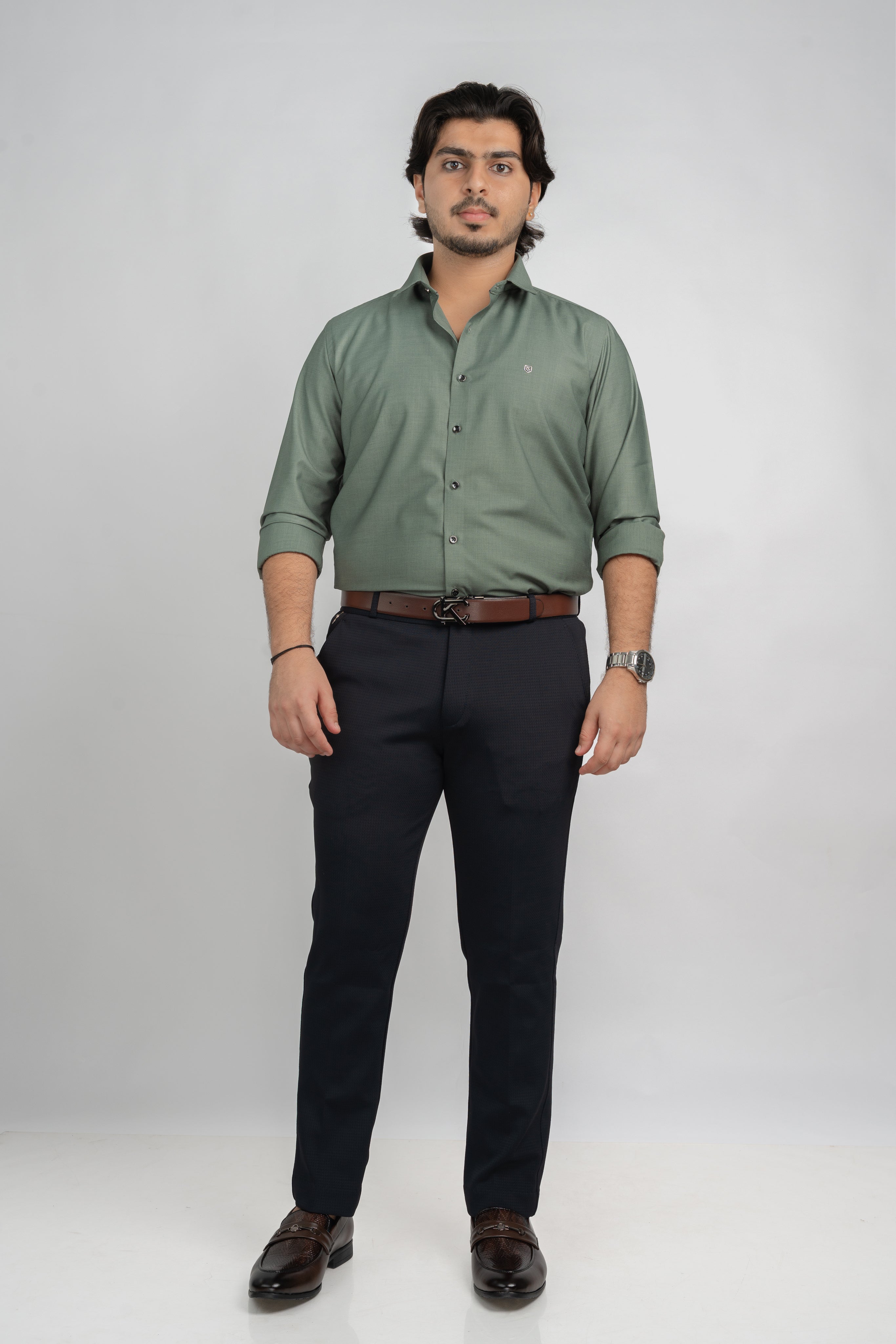 Plain N green Full Sleeve Shirt