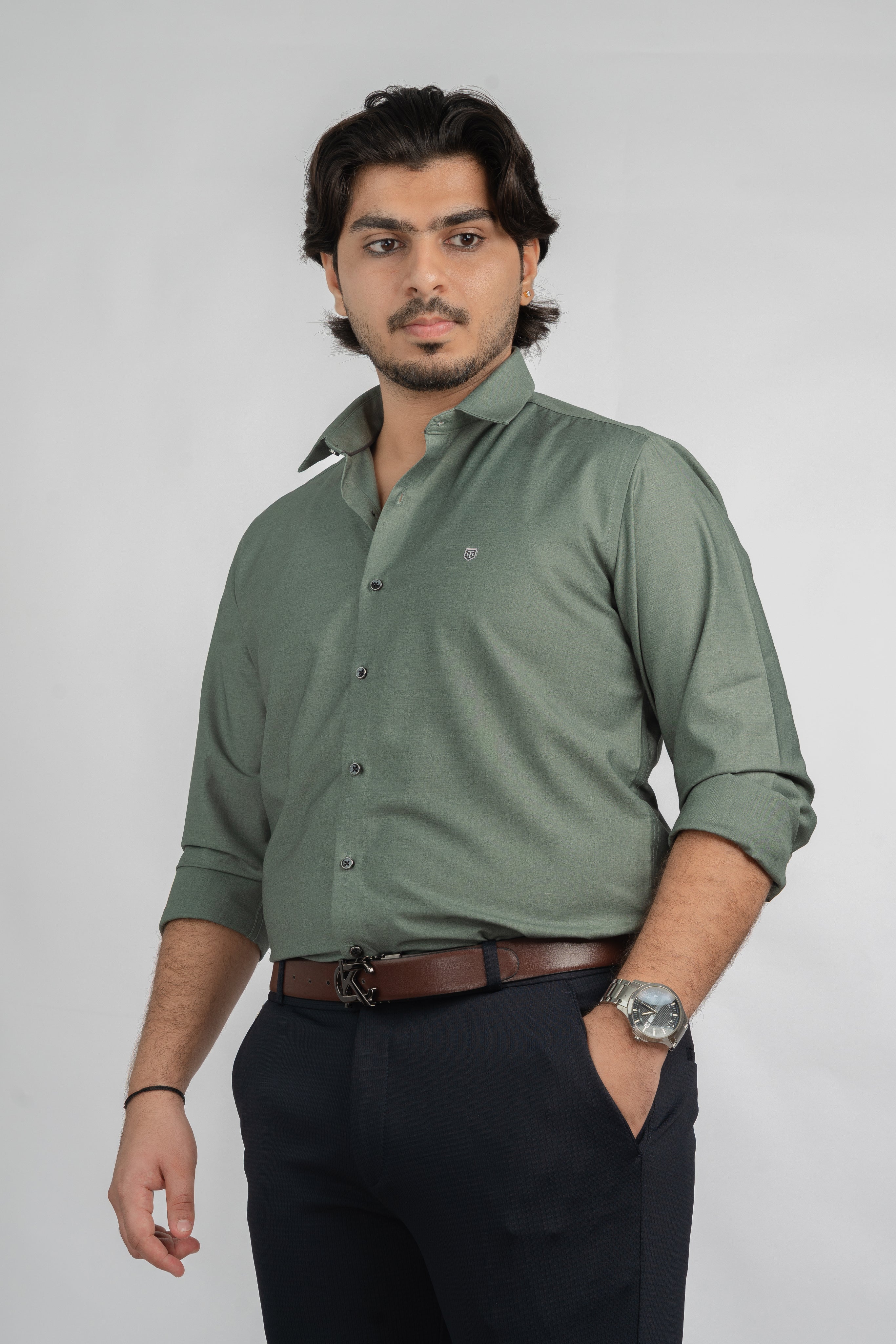 Plain N green Full Sleeve Shirt
