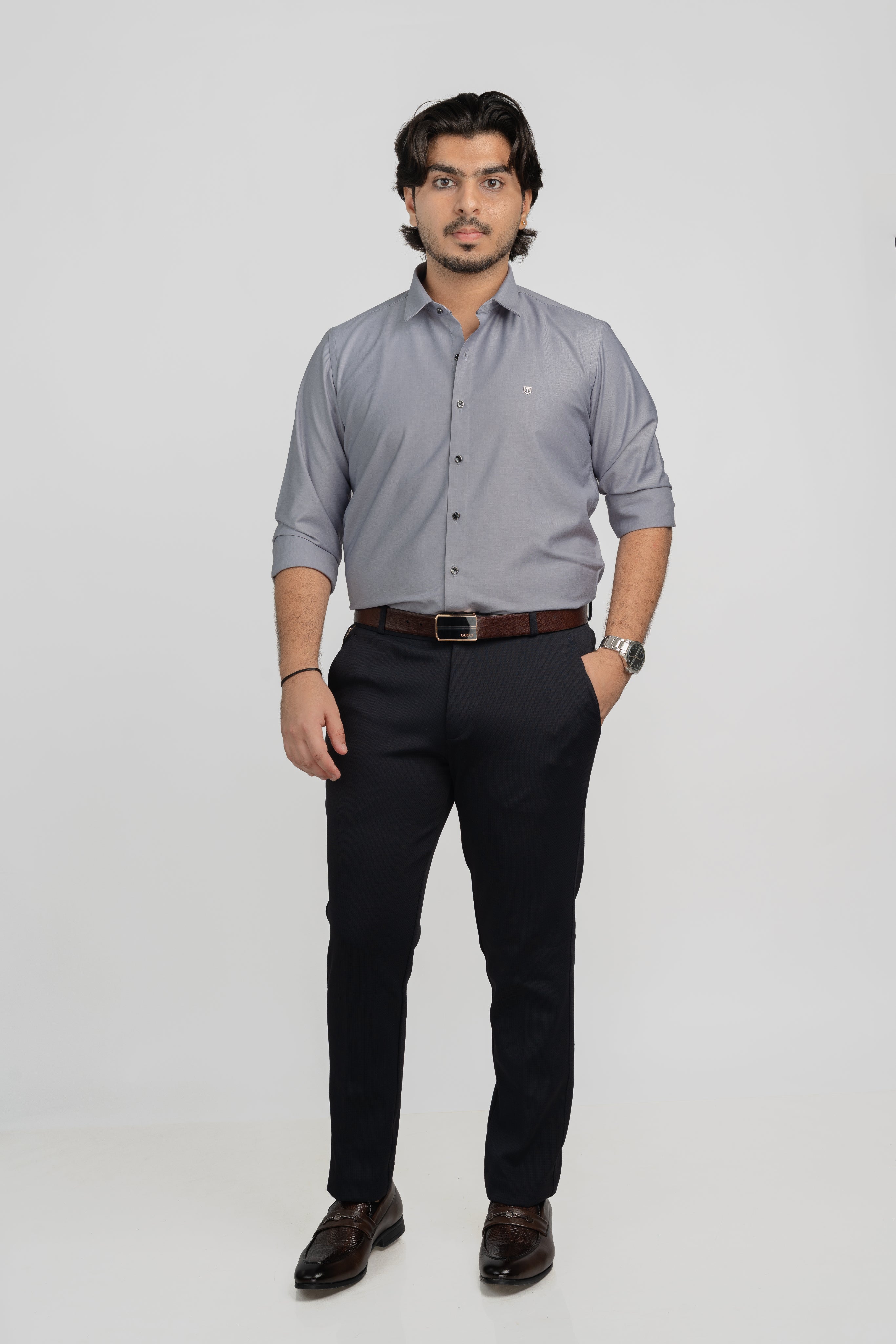 Plain Light Grey Full Sleeve Shirt