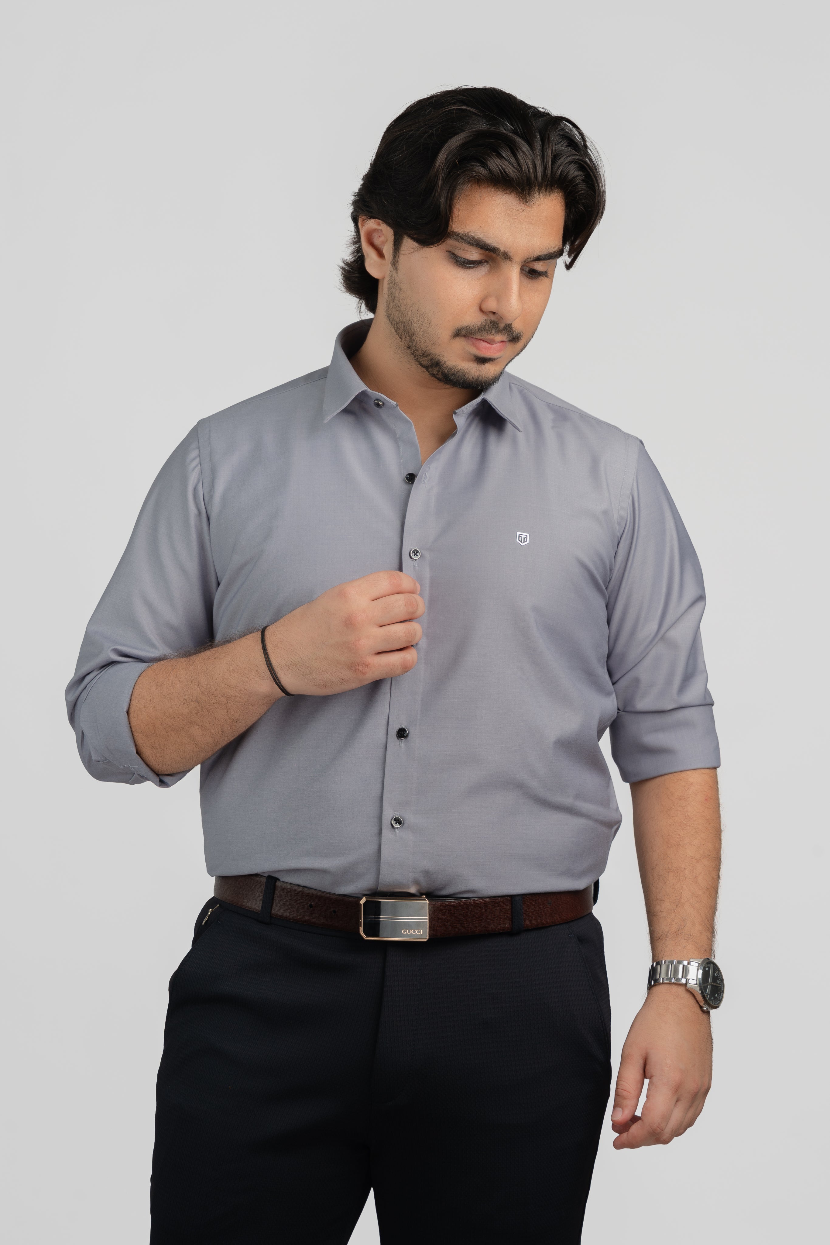 Plain Light Grey Full Sleeve Shirt