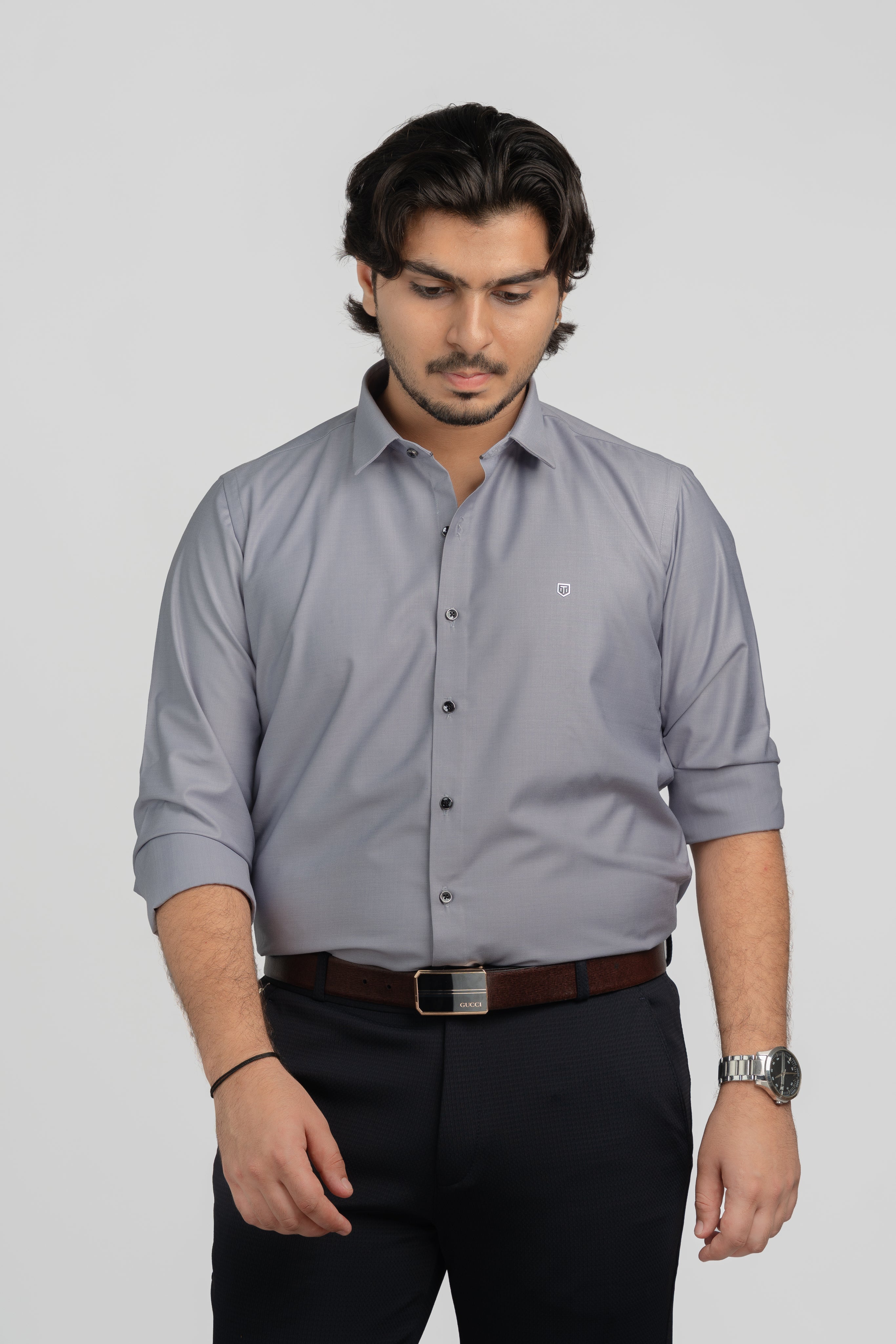 Plain Light Grey Full Sleeve Shirt