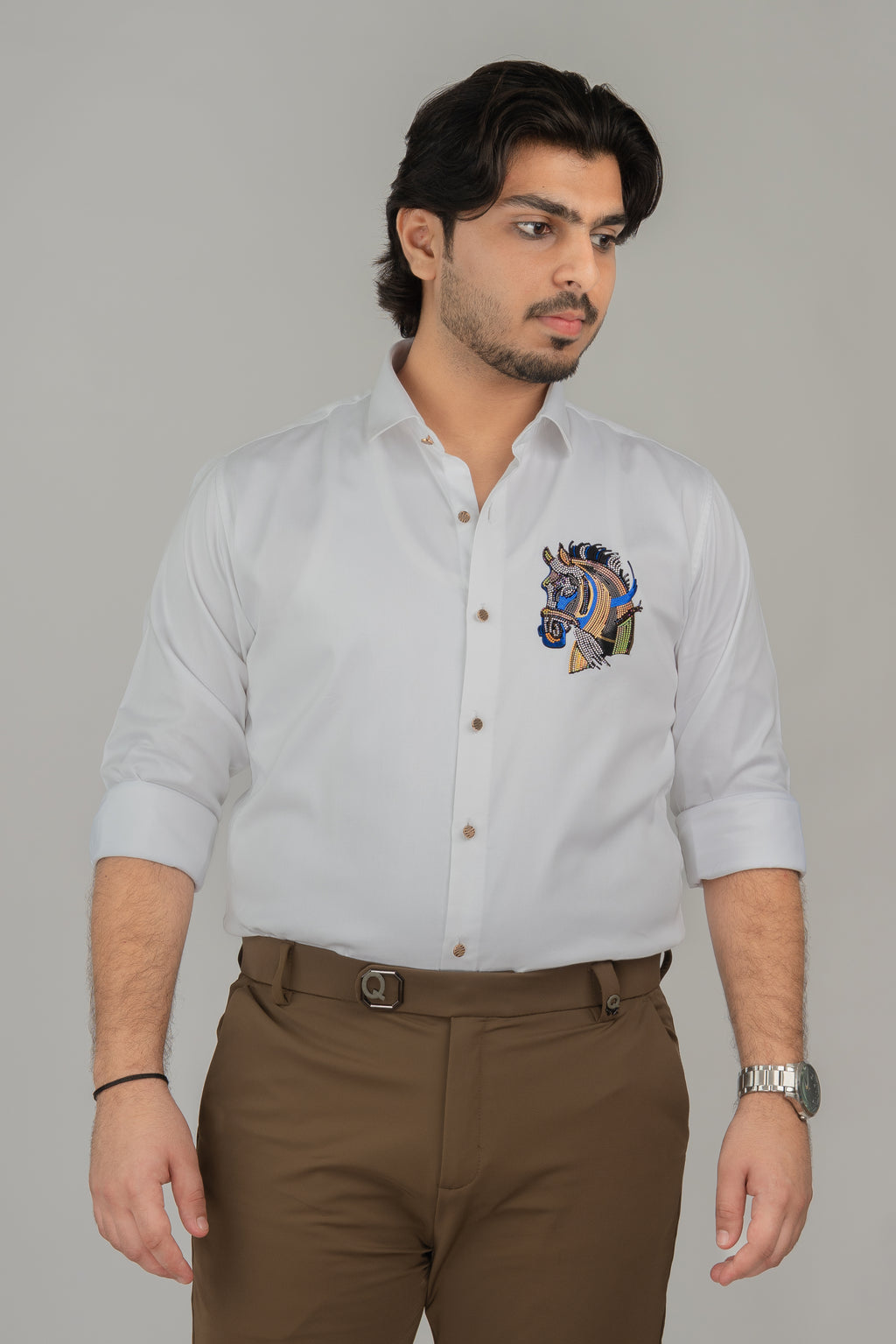 Horse White  Full Sleeve Shirt